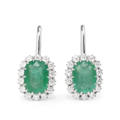 18ct White Gold Emerald and Diamond Halo Earrings