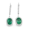 18ct White Gold Emerald and Diamond Drop Earrings