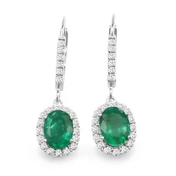 18ct White Gold Emerald and Diamond Drop Earrings