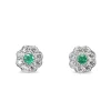 9ct White Gold Emerald and Diamond Daisy Stud Earrings