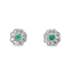 9ct White Gold Emerald and Diamond Daisy Stud Earrings