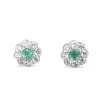 9ct White Gold Emerald and Diamond Daisy Stud Earrings