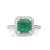 18ct White Gold Emerald and Diamond Square Halo Ring