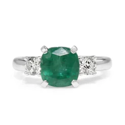 18ct White Gold Emerald and Diamond 3 Stone Diamond Ring