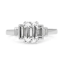 18ct White Gold Emerald and Baguette 5 Stone Diamond Ring