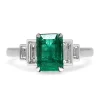 18ct White Gold Emerald and Baguette Diamond Deco Style Step Down Ring