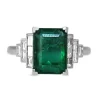 18ct White Gold Emerald and Diamond Deco Style Ring