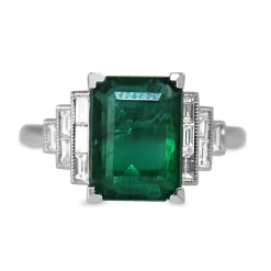 18ct White Gold Emerald and Diamond Deco Style Ring