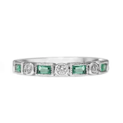 9ct White Gold Emerald and Diamond Deco Style Band Ring