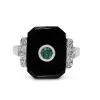 9ct White Gold Emerald and Onyx Deco Style Ring