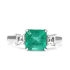 18ct White Gold Emerald and Carré Cut Diamond 3 Stone Ring