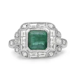 18ct White Gold Emerald and Diamond Ring