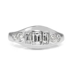 18ct White Gold Emerald and Round Cut Diamond Ring