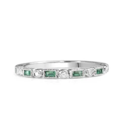 9ct White Gold Emerald and Diamond Deco Style Ring