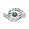 18ct White Gold Emerald and Diamond 3 Stone Twist Ring
