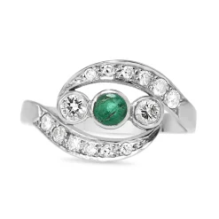 18ct White Gold Emerald and Diamond 3 Stone Twist Ring