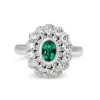 18ct White Gold Emerald and Double Halo Diamond Ring