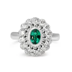 18ct White Gold Emerald and Double Halo Diamond Ring