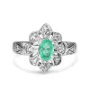 14ct White Gold Emerald and Diamond Deco Style Ring
