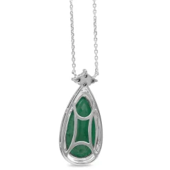 18ct White Gold Emerald and Diamond Pear Drop Necklace