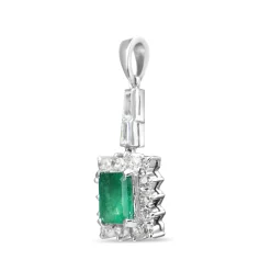 14ct White Gold Emerald and Diamond Drop Pendant