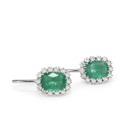 18ct White Gold Emerald and Diamond Halo Earrings
