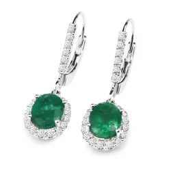 18ct White Gold Emerald and Diamond Drop Earrings