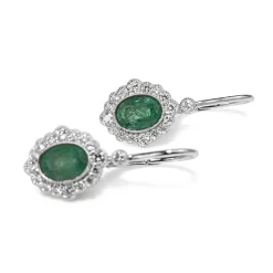 18ct White Gold Emerald and Diamond Drop Earrings