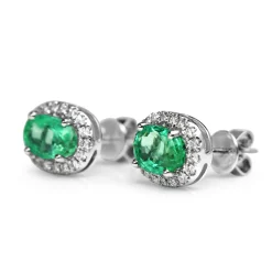 18ct White Gold Emerald and Diamond Halo Earrings