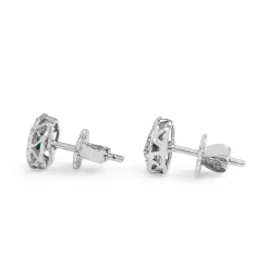 9ct White Gold Emerald and Diamond Daisy Stud Earrings