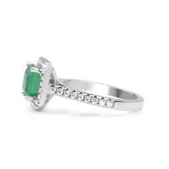 18ct White Gold Emerald and Diamond Square Halo Ring