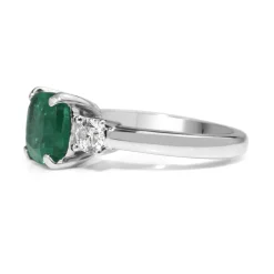 18ct White Gold Emerald and Diamond 3 Stone Diamond Ring