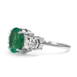 18ct White Gold Emerald and Diamond 3 Stone Ring