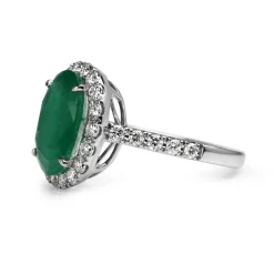18ct White Gold Emerald and Diamond Halo Ring