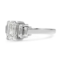 18ct White Gold Emerald and Baguette 5 Stone Diamond Ring