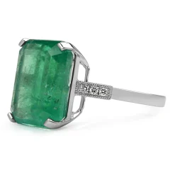 18ct White Gold Emerald and Diamond Solitaire Ring