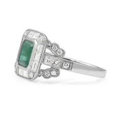 18ct White Gold Emerald and Diamond Ring
