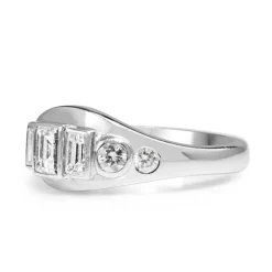 18ct White Gold Emerald and Round Cut Diamond Ring