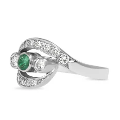 18ct White Gold Emerald and Diamond 3 Stone Twist Ring