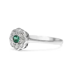 9ct White Gold Emerald and Diamond Daisy Ring