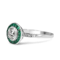 18ct White Gold Emerald and Diamond Art Deco Style Ring