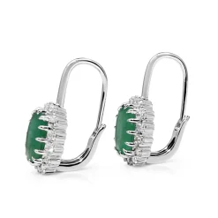 18ct White Gold Emerald and Diamond Halo Earrings
