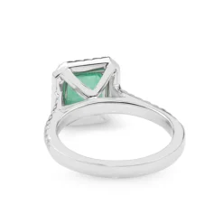 18ct White Gold Emerald and Diamond Square Halo Ring
