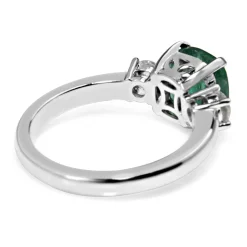 18ct White Gold Emerald and Diamond 3 Stone Diamond Ring