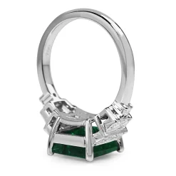 18ct White Gold Emerald and Diamond Deco Style Ring