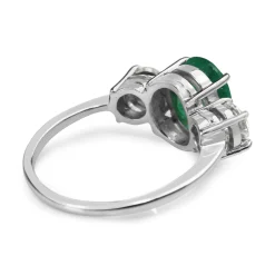 18ct White Gold Emerald and Diamond 3 Stone Ring