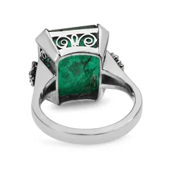 14ct White Gold Emerald and Single Cut Diamond Ring
