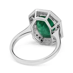 18ct White Gold Emerald and Diamond Art Deco Style Halo Ring