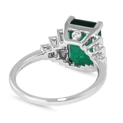 18ct White Gold Emerald and Diamond Deco Style Ring