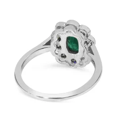 9ct White Gold Emerald and Diamond Daisy Flower Ring
